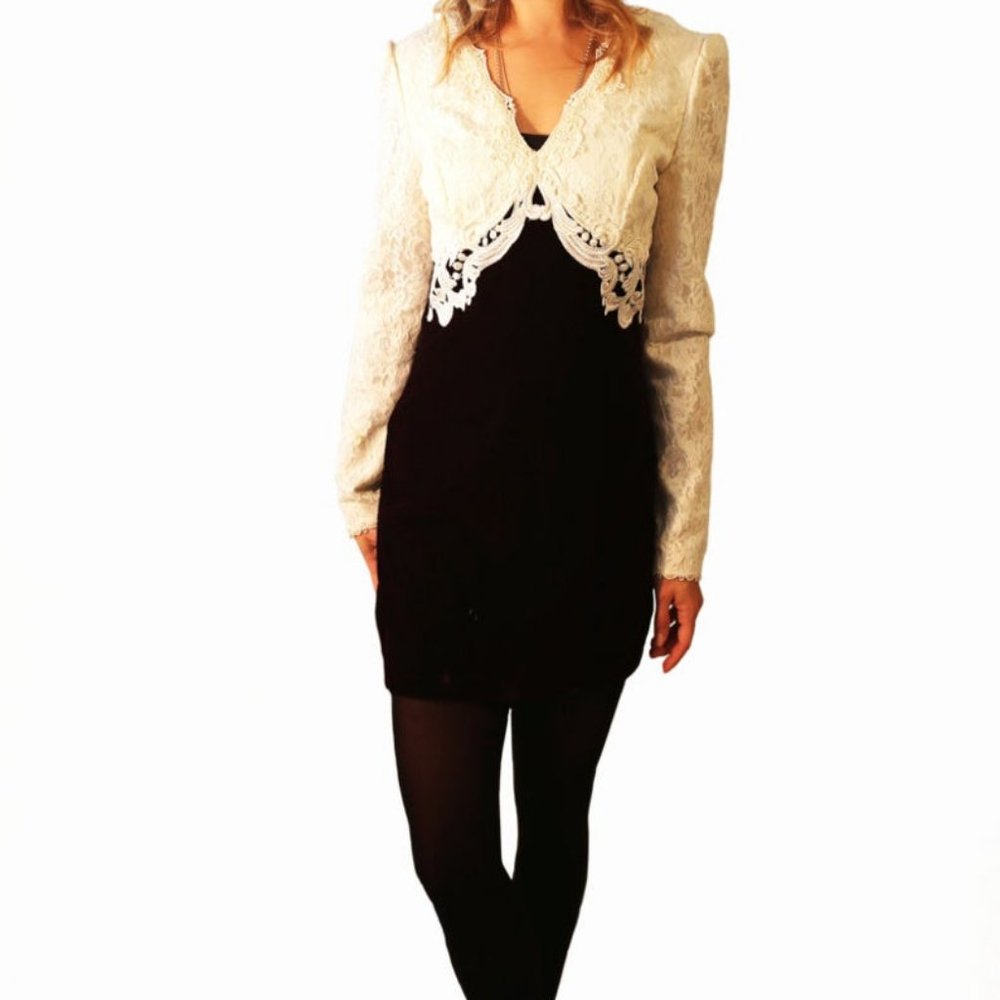 Vintage 1980s Lace and Purple Velvet Mini Dress